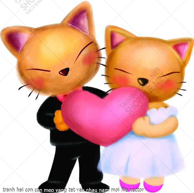 tranh hai con con meo vang tet yeu nhau nam moi file vector